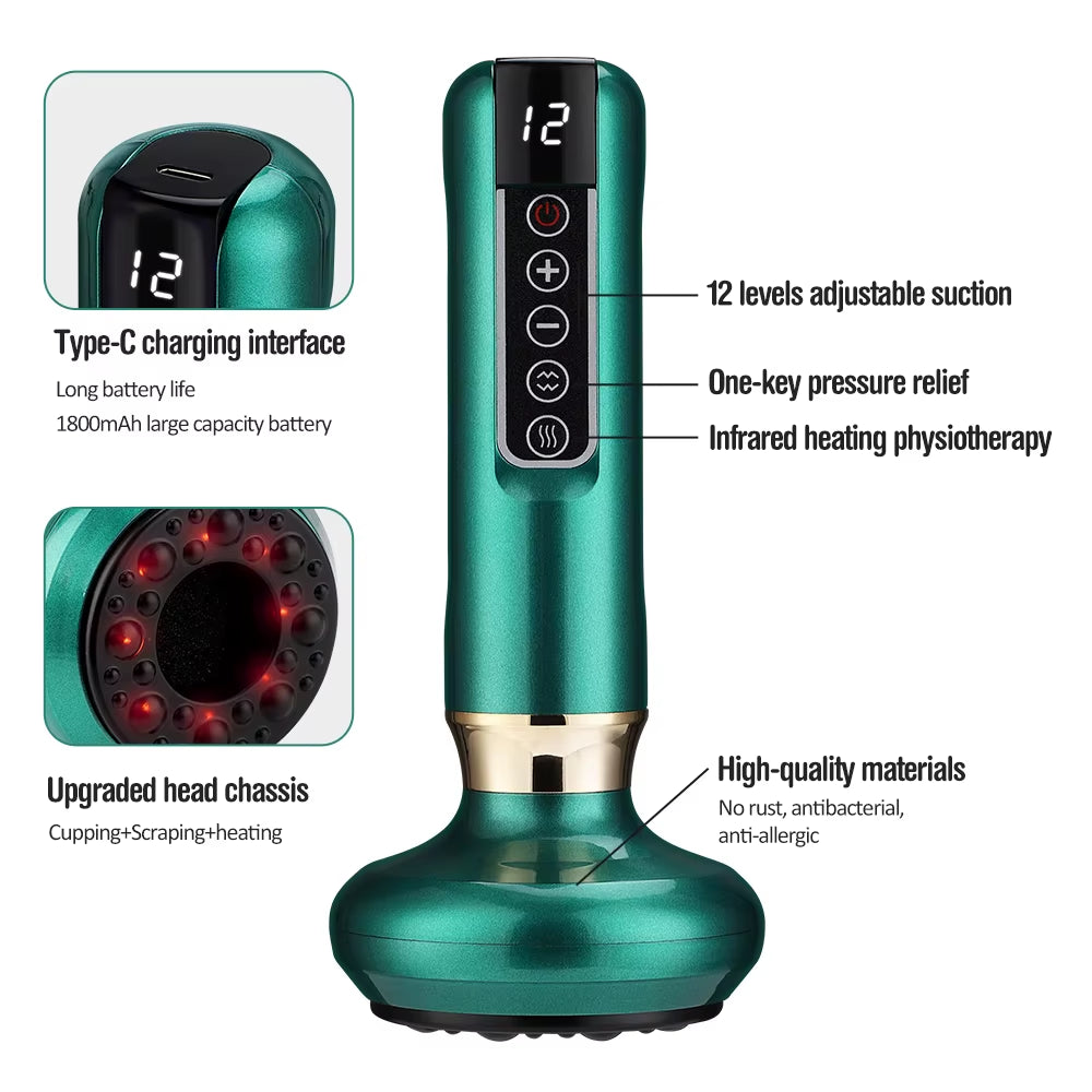 6/12 Gears Electric Cupping Massager Vacuum Suction Cup Guasha anti Cellulite Scraping Infrared Heat Body Slimming Massage